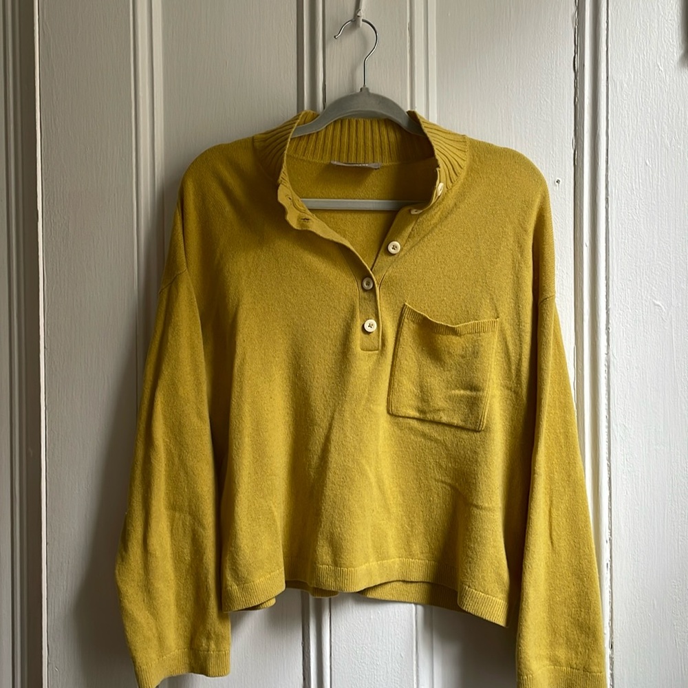 Yellow Everlane Cashmere Button up Sweater
